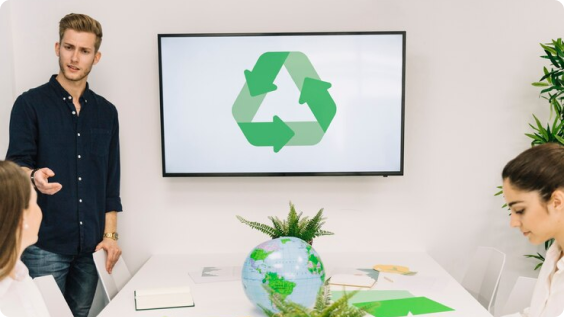 People working in an electronics recycling facility